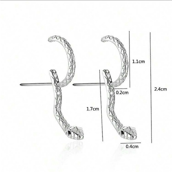 Silver Snake Earrings Creative Design Trendy - Picture 4 of 4